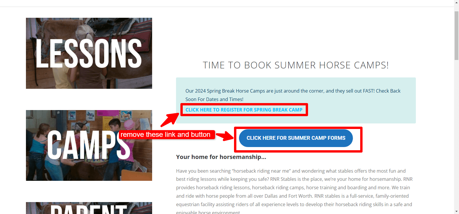 Website with highlighted text and buttons.
